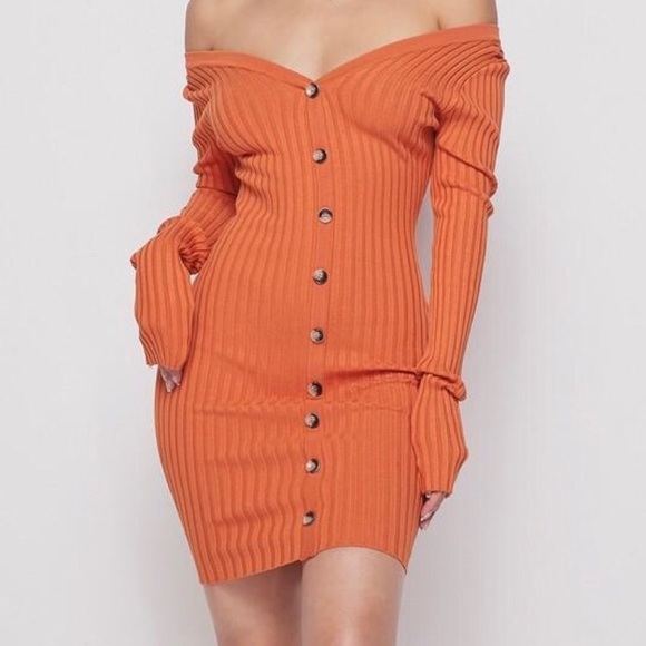 Orange midi off the shoulder dress - Picture 1 of 2